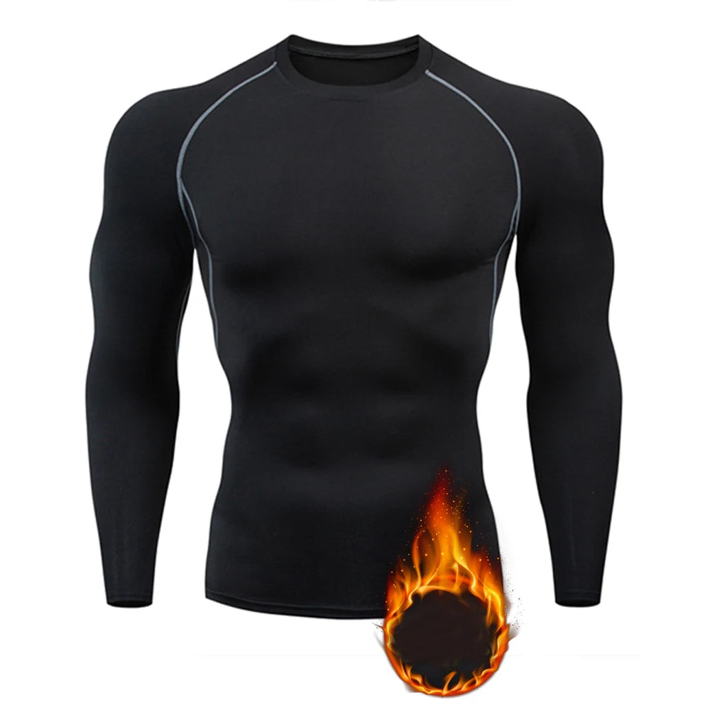 Men Undershirts Thermal Underwear Thin Fleece Elastic Compression Fitness For Winter Running Hiking Skiing Sports Wear