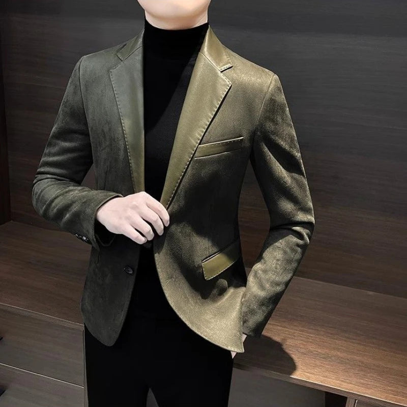 Single Breasted Splicing New In Jacket for Men Vintage Coats Luxury Designer High Quality Spring Clothes Man Suits and Blazers