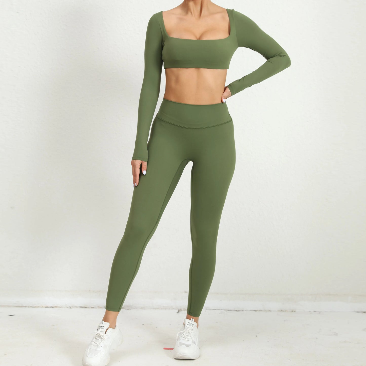 Women Tracksuit Yoga Set 2PCS Sportswear Workout Clothes Athletic Wear Gym Legging Fitness Bra Crop Top Long Sleeve Sports Suits