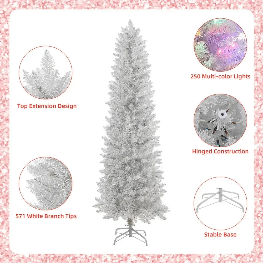 6 ft Pre-Lit Optical Fiber Christmas Artificial Tree,Color Changing Lights,Snowflakes Top Star,Fake Xmas Tree with Metal Legs