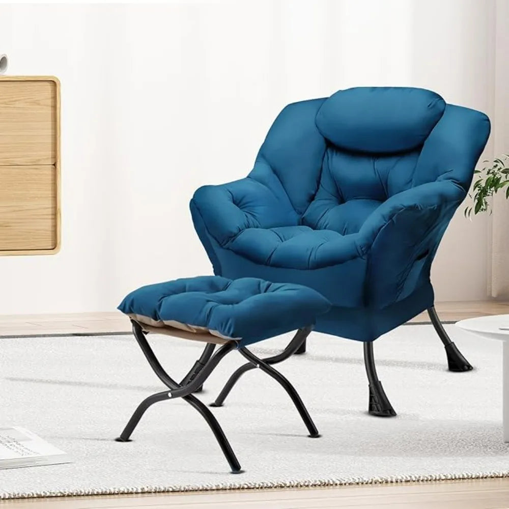 Lazy Chair with Folding Ottoman Modern Large Accent Chair,Contemporary Lounge Leisure Sofa Chairs