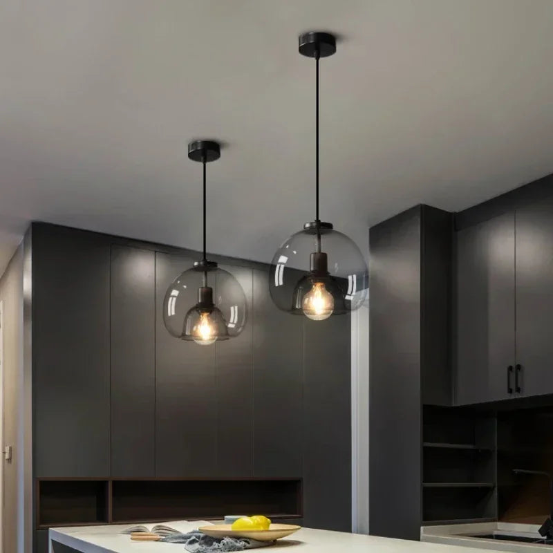 Modern Glass LED Pendant Lamp Gray Glasses Celing Chandelier Lighting For Living Dining Table Kitchen Art Hanging Light