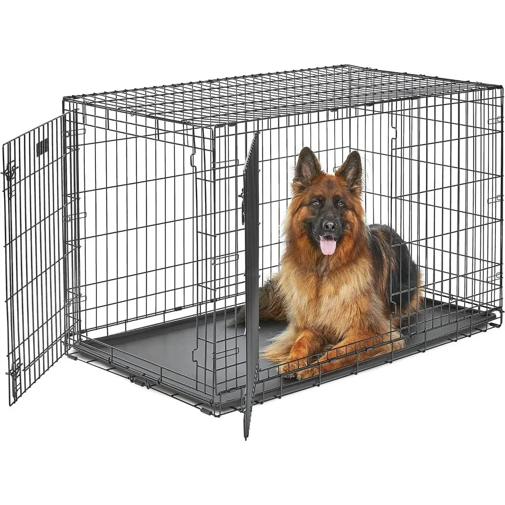 Puppy Dog Crate Double Door Folding Metal Dog Crate Divider Panel Floor Protecting Feet Leak-Proof Dog Pan Pet Supplies