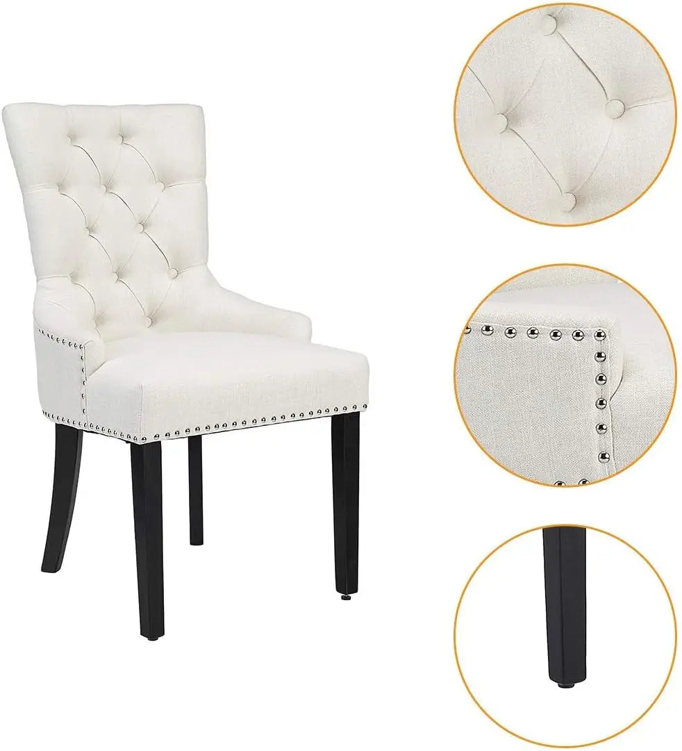 Modern Elegant Button-Tufted Upholstered Fabric With Nailhead Trim Side Chair for Dining Room Accent Chair for Bedroom