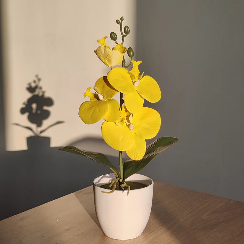 Bonsai Simulated Butterfly Orchid Artificial Potted Plant Desk Dining Table Home Office Vase Wedding Home Room Decoration Gift