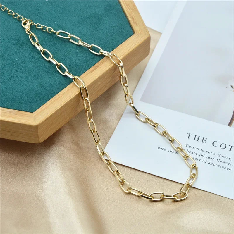 Fashion Big Retro Necklace for Women Twist Gold Color Chunky Thick Lock Choker Chain Collar Party Jewelry