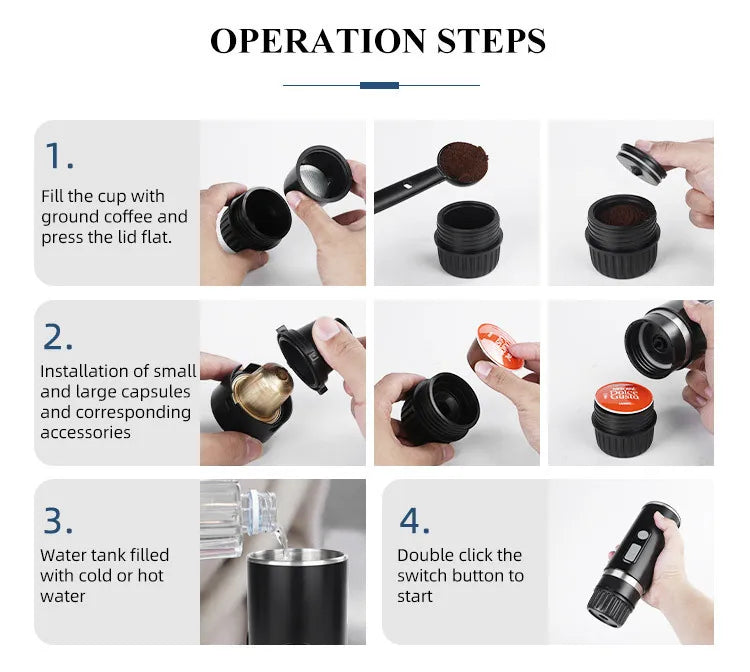 Portable Espresso Maker Electric Coffee Machine Compatible NS Capsule & Ground Coffee Fast Brewing Espresso Machine