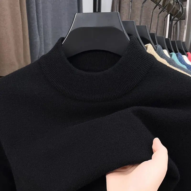 High Quality Winter Men's Thicken Sweater Mock Neck Simple Basic Skin-friendly Elasticity Pullovers Business Inner WearSweater