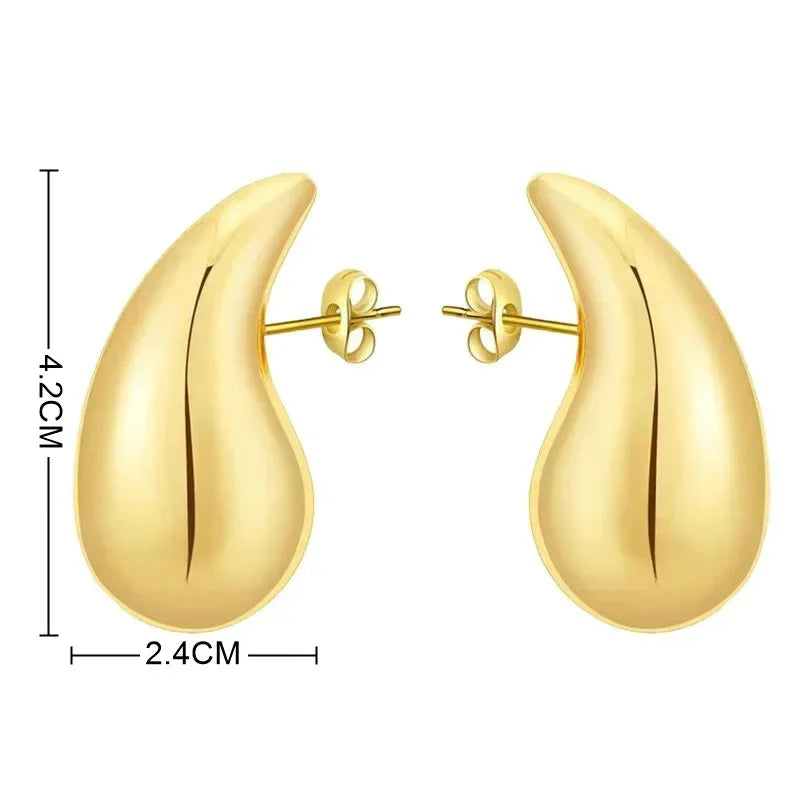 LATS New Trendy Plate Gold Color Chunky Waterdrop Dupes Drop Earrings for Women Personality Glossy Teardrop Earring Jewelry Gift