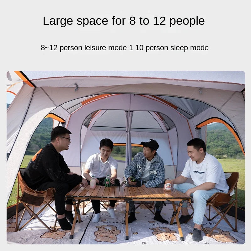 Tent outdoor two rooms and one hall thickened rainproof camping tent travel 4-12P double layer field luxury large camping tent