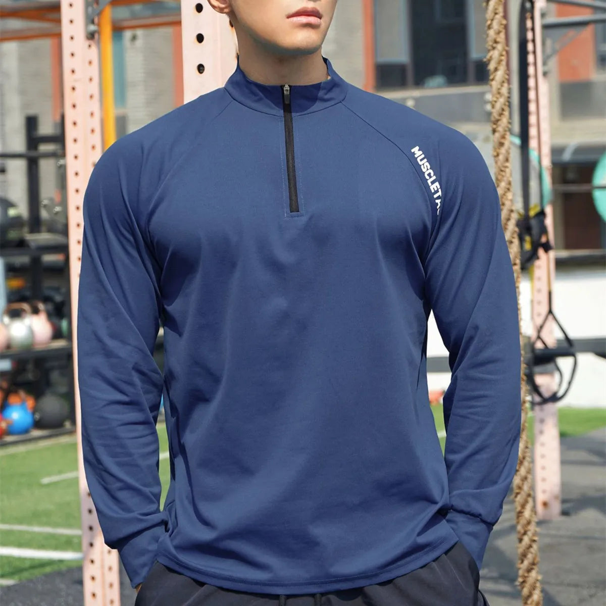 Spring Autumn Running Sport T-shirt Men Long Sleeves Shirt Zipper Tees Tops Gym Fitness Sportswear Male Black Training Clothing