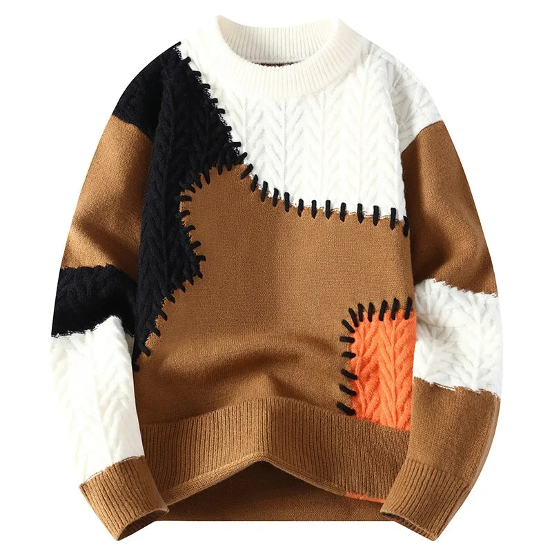 Winter Fashion Sweater Men Patchwork Casual Knit Pullovers Mens Thick Warm Harajuku Loose Knitted Sweaters O-Neck Streetwear Man