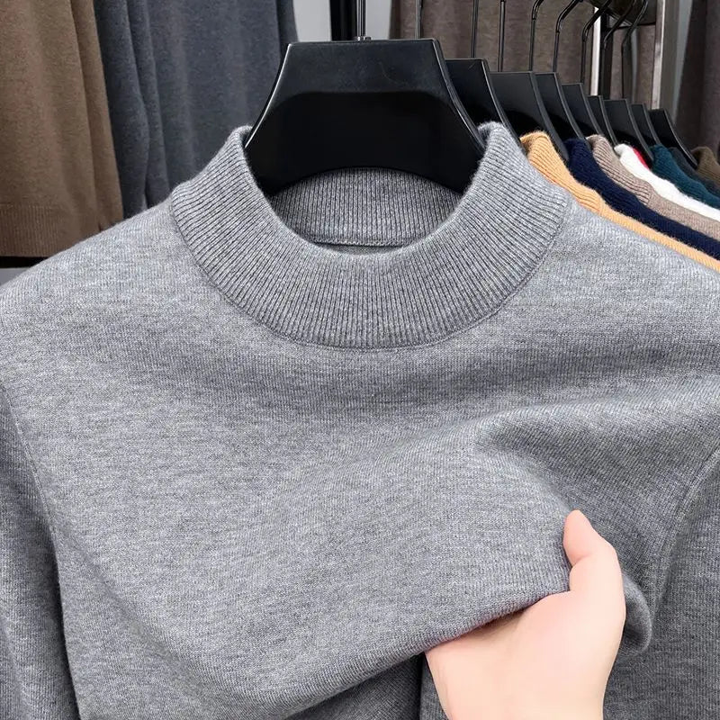 High Quality Winter Men's Thicken Sweater Mock Neck Simple Basic Skin-friendly Elasticity Pullovers Business Inner WearSweater