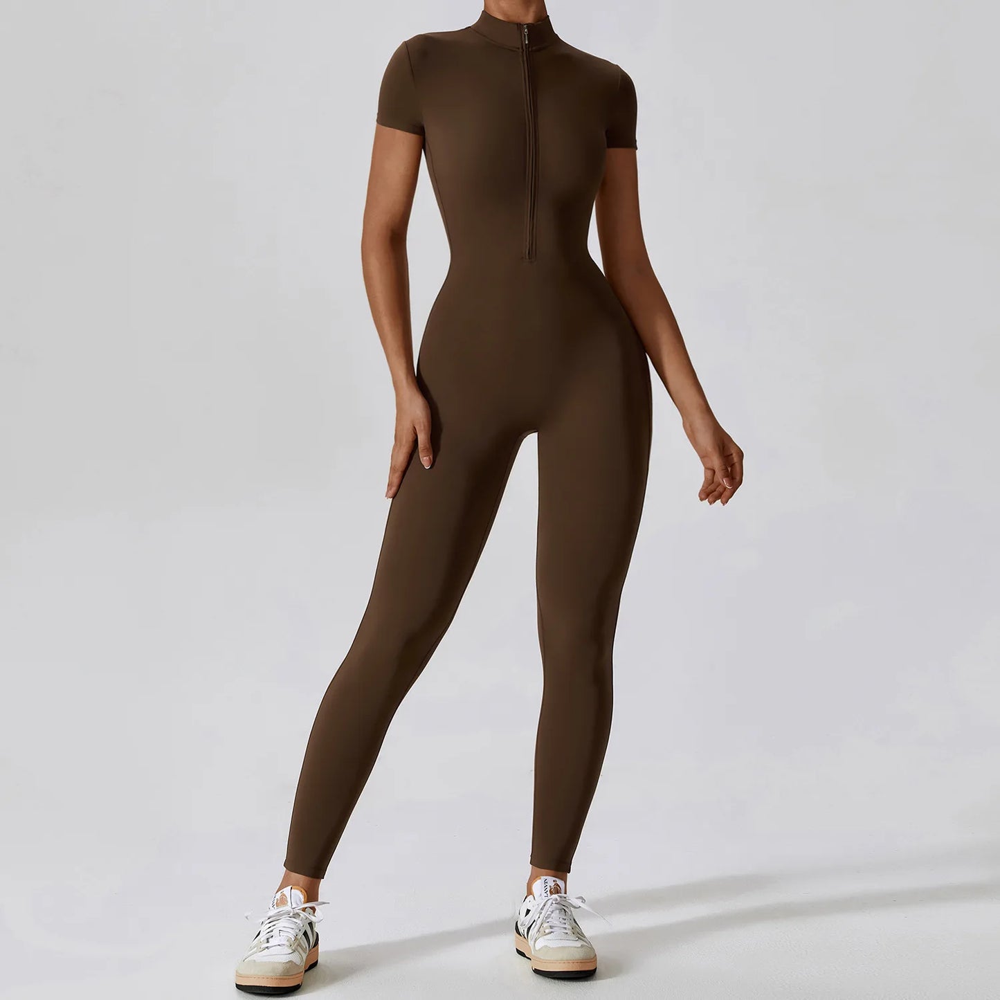 Women Sportswear Zipper Rompers Sports Jumpsuit Woman Fitness Overalls Workout Yoga Set Female Gym Short Sleeve One-Piece Suit