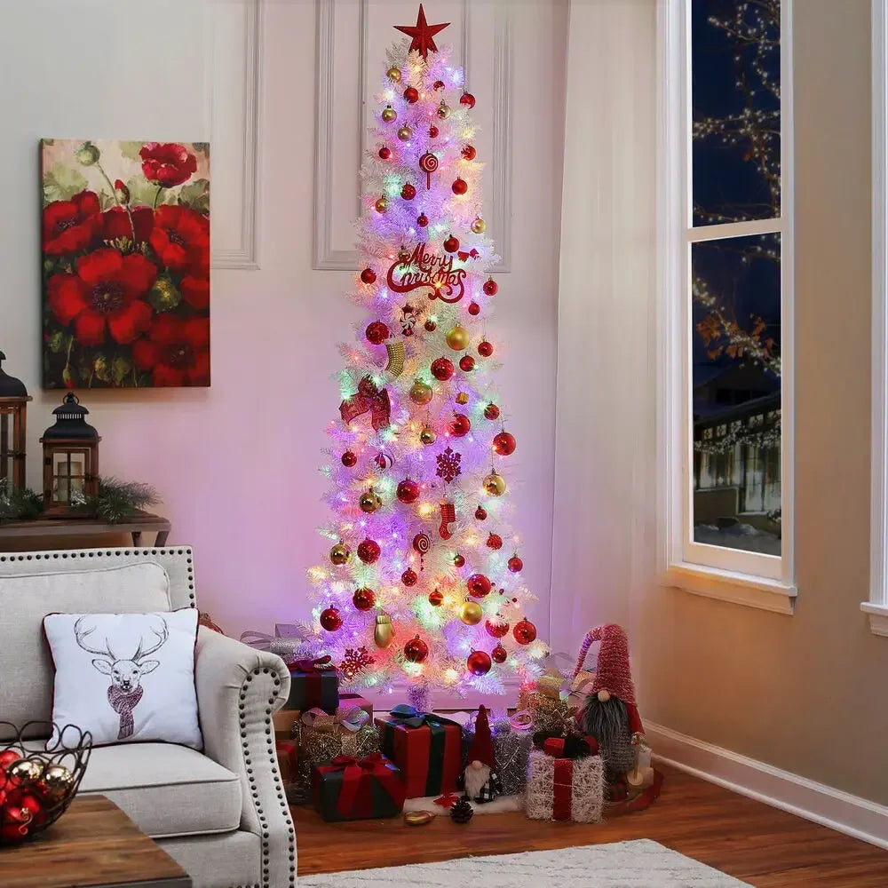 6 ft Pre-Lit Optical Fiber Christmas Artificial Tree,Color Changing Lights,Snowflakes Top Star,Fake Xmas Tree with Metal Legs