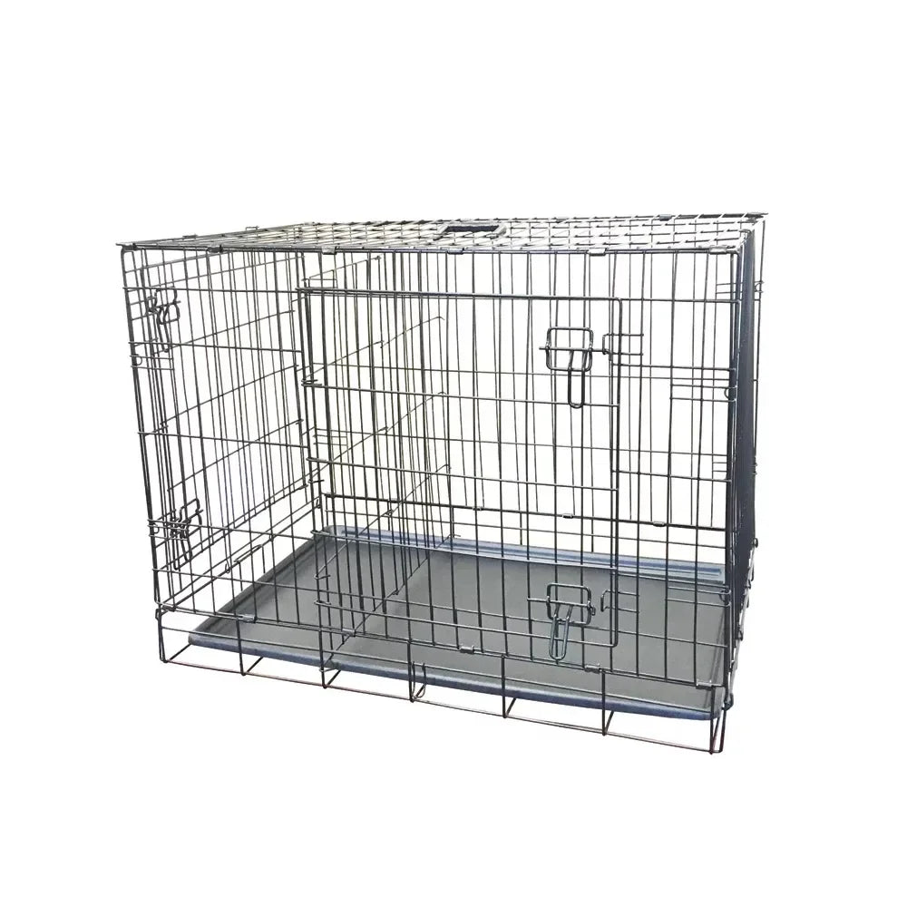 Double Door Folding Wire Dog Crate, Black, Medium, 36"L