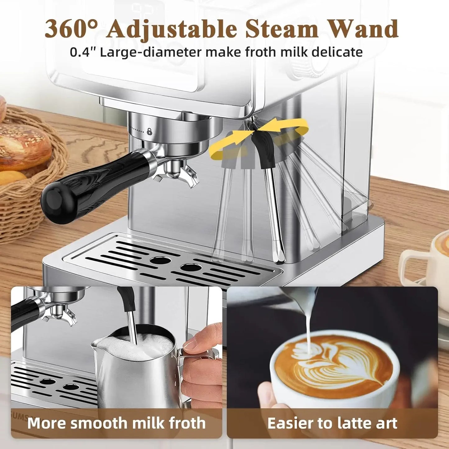 Espresso Machine, W/ Milk Frother for Latte, Cappuccino, Machiato,for Home Espresso Maker, 1.8L Water Tank, 20 Bar New