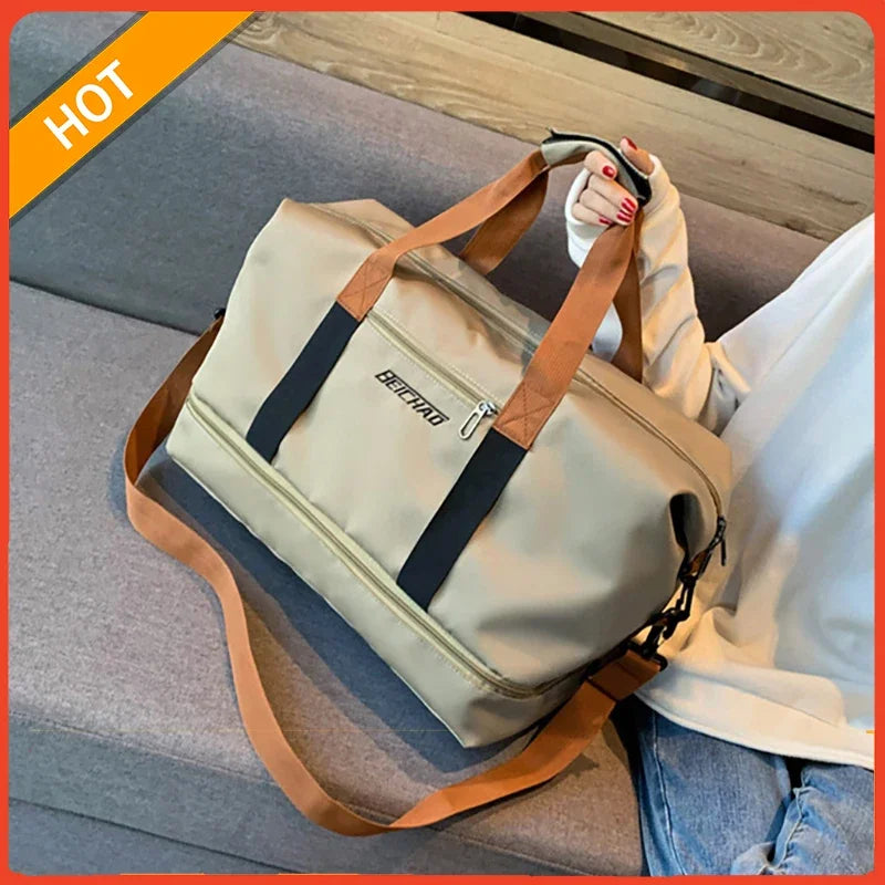 Unisex Large Capacity Travel Tote Bags Women Canvas Travel Handbag Men Sports Shoulder Bag Waterproof Travel Duffle Bag Foldable