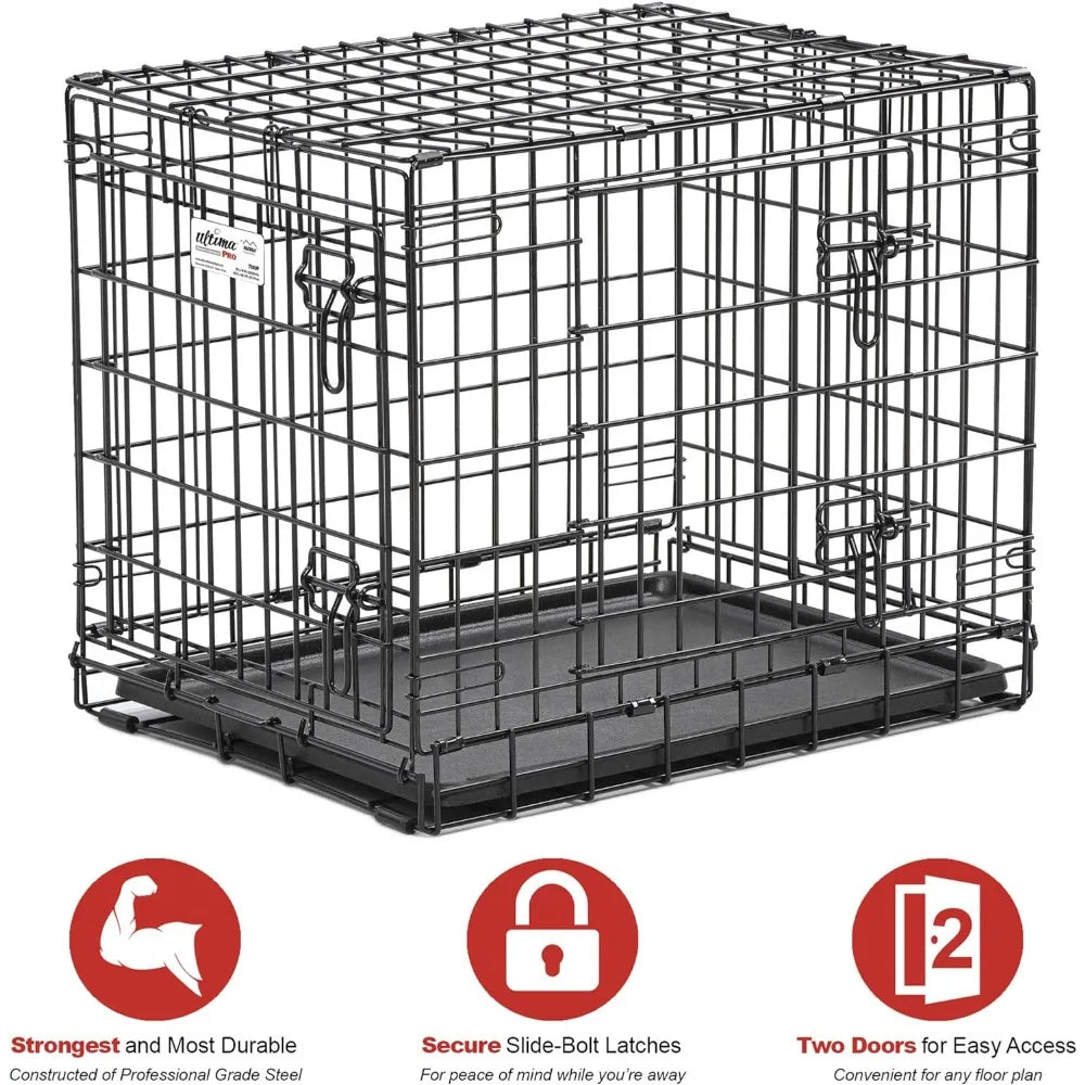 MidWest Homes for Pets Ultima Pro Series 24' Dog Crate | Extra-Strong Double Door Folding Metal Dog Crate w/Divider Panel, Floor