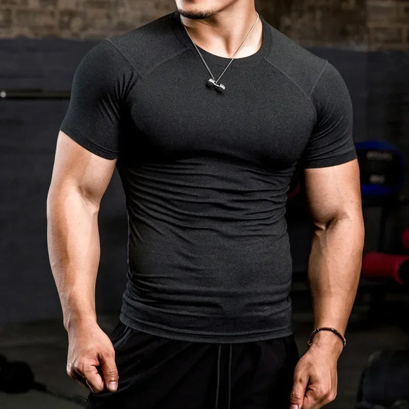 Men Tight Bodybuilding Sport T-shirt Quick Dry Running Shirt Short Sleeve Compression Top Gym Men Fitness Sweatshirt Workout