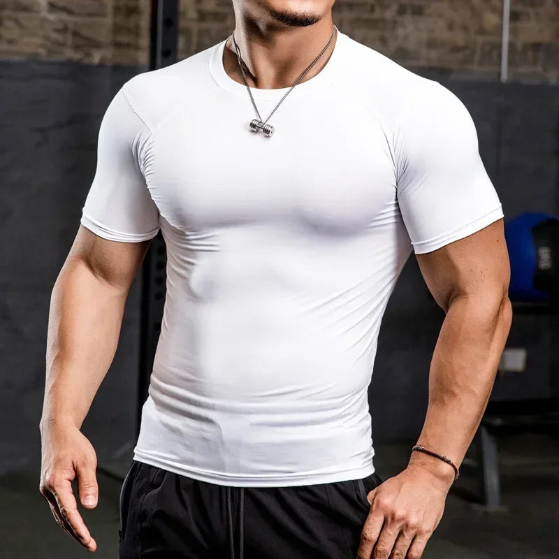 Men Tight Bodybuilding Sport T-shirt Quick Dry Running Shirt Short Sleeve Compression Top Gym Men Fitness Sweatshirt Workout