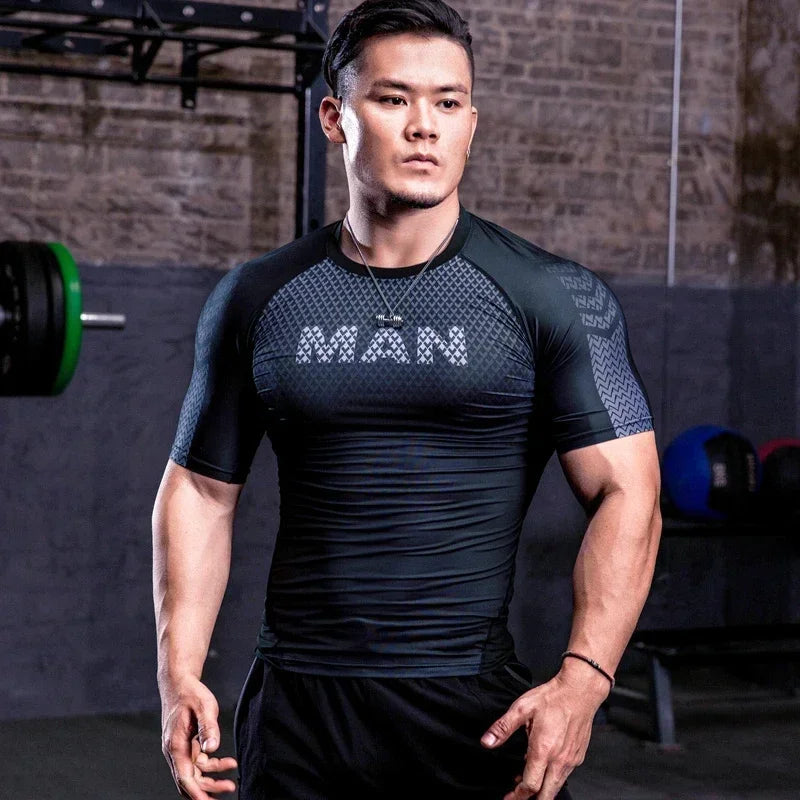 Men Tight Bodybuilding Sport T-shirt Quick Dry Running Shirt Short Sleeve Compression Top Gym Men Fitness Sweatshirt Workout