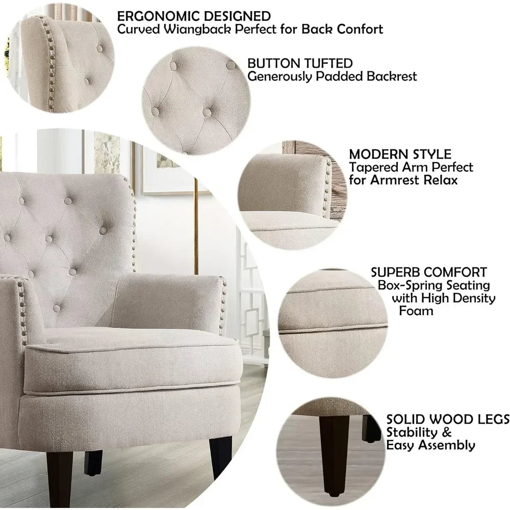 Sausalito Chairs for Living Room Furniture, Reading, Arm, Comfy, Small Accent Bedroom, Velvet Pearl Beige