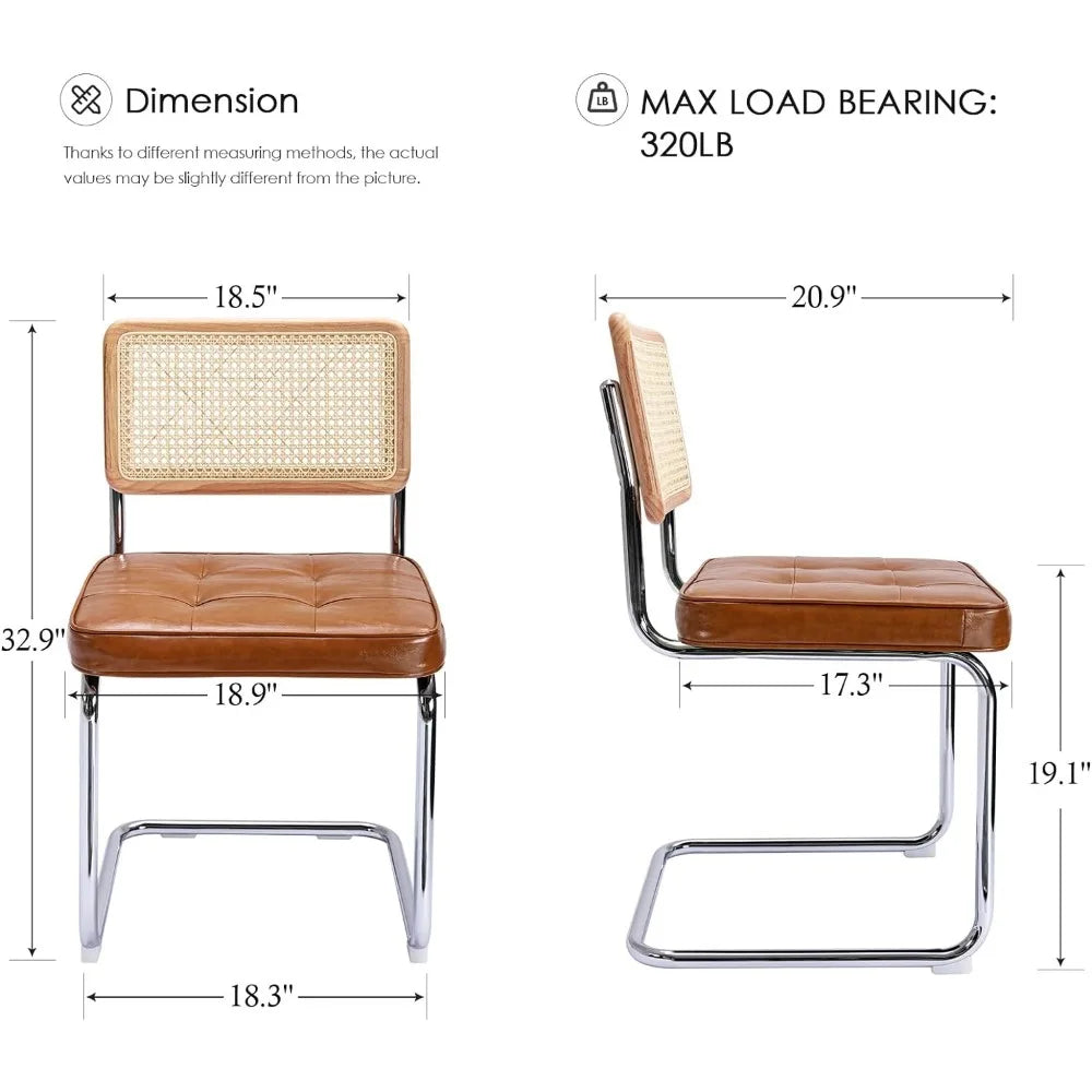 Mid-Century Modern Dining Chairs Nordic Chair Upholstered Tufted Faux Leather Accent Chairs Rattan Dining Chairs Set of 2 Mobile