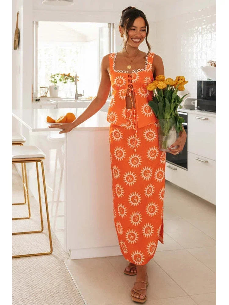 Foridol Top Skirt Dress Set Spring Summer Slit Maxi Long Dress Suit Matching Set Boho Beach Dress Vestidos Women Clothing 2024