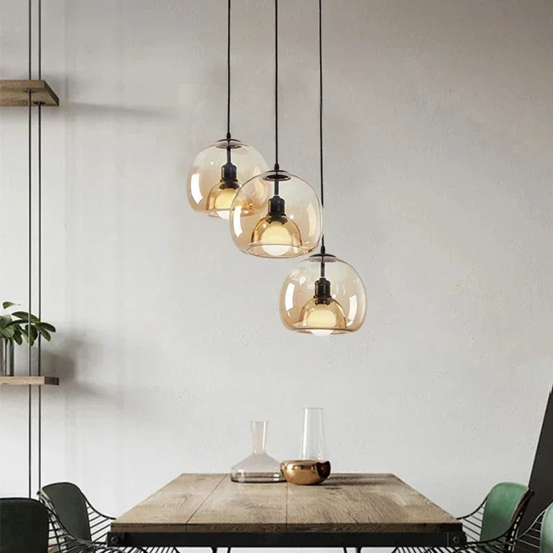 Modern Glass LED Pendant Lamp Gray Glasses Celing Chandelier Lighting For Living Dining Table Kitchen Art Hanging Light