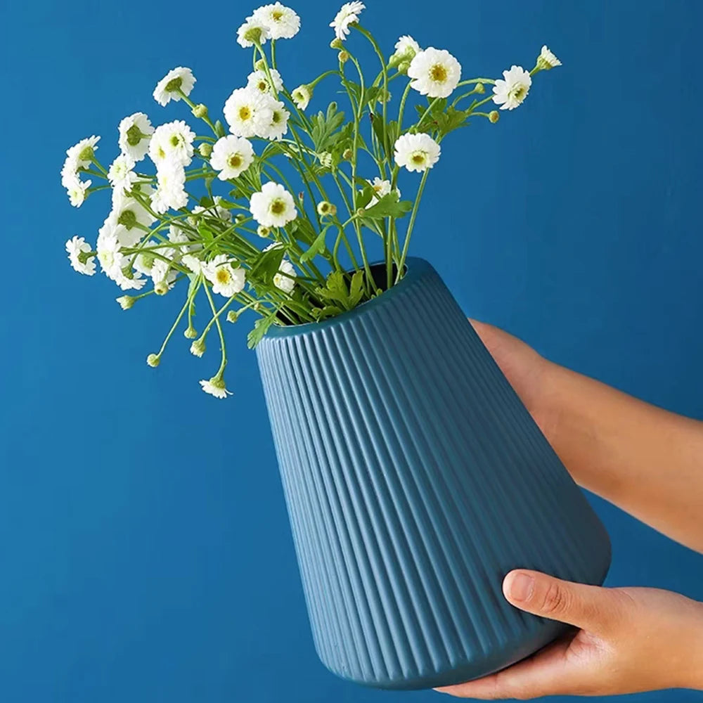 Nordic Flower Vase Imitation Ceramic Plastic Flower Vase Pot Home Living Room Desktop Decoration Creative Wedding Arrangement