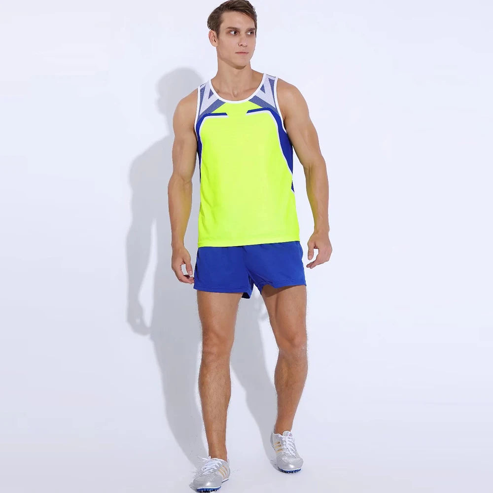 Color Patchwork Track & Field Suit for Men Women 2 Piece Breathable Quick-dry Professional Athletic Marathon Running Sports Sets