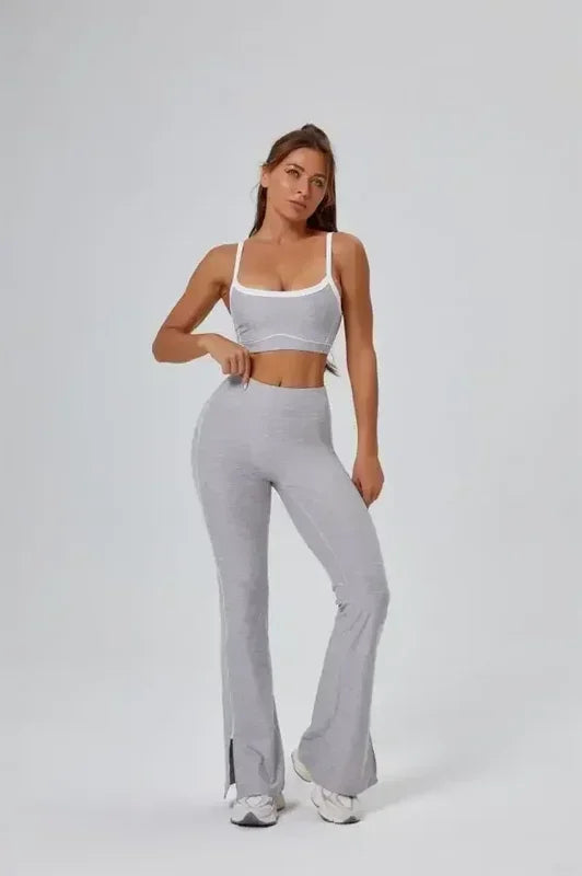 Seamless Yoga Sets Sports Fitness High Waist Hip-lifting Flared Pants Backless Bra Suits Workout Gym Leggings Sets for Women