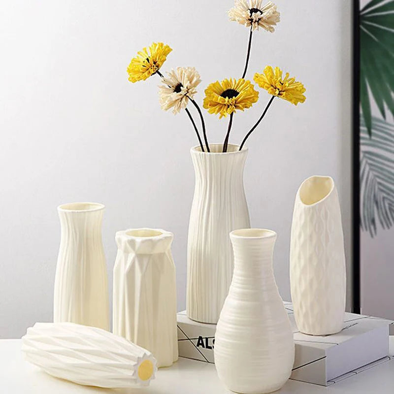 Nordic Vases Plastic Imitation Ceramic Flower Pot Living Room Desktop Home Dining Wedding Table Decor Ornament Ваза Для Цветов