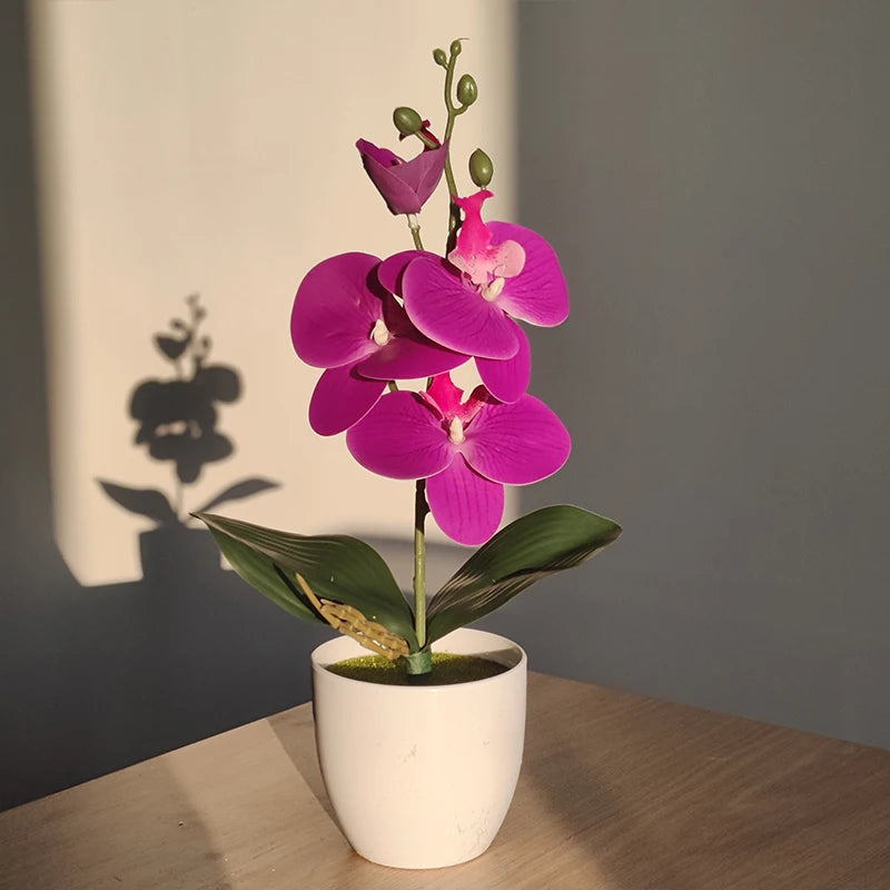 Bonsai Simulated Butterfly Orchid Artificial Potted Plant Desk Dining Table Home Office Vase Wedding Home Room Decoration Gift