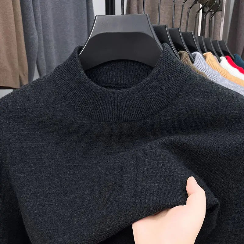 High Quality Winter Men's Thicken Sweater Mock Neck Simple Basic Skin-friendly Elasticity Pullovers Business Inner WearSweater