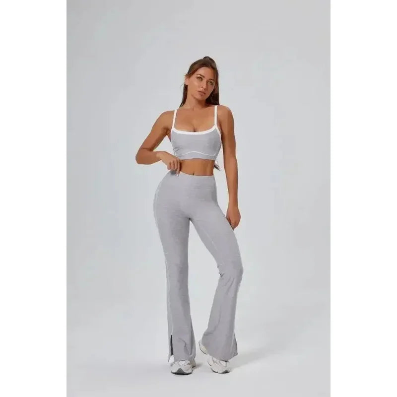 Seamless Yoga Sets Sports Fitness High Waist Hip-lifting Flared Pants Backless Bra Suits Workout Gym Leggings Sets for Women