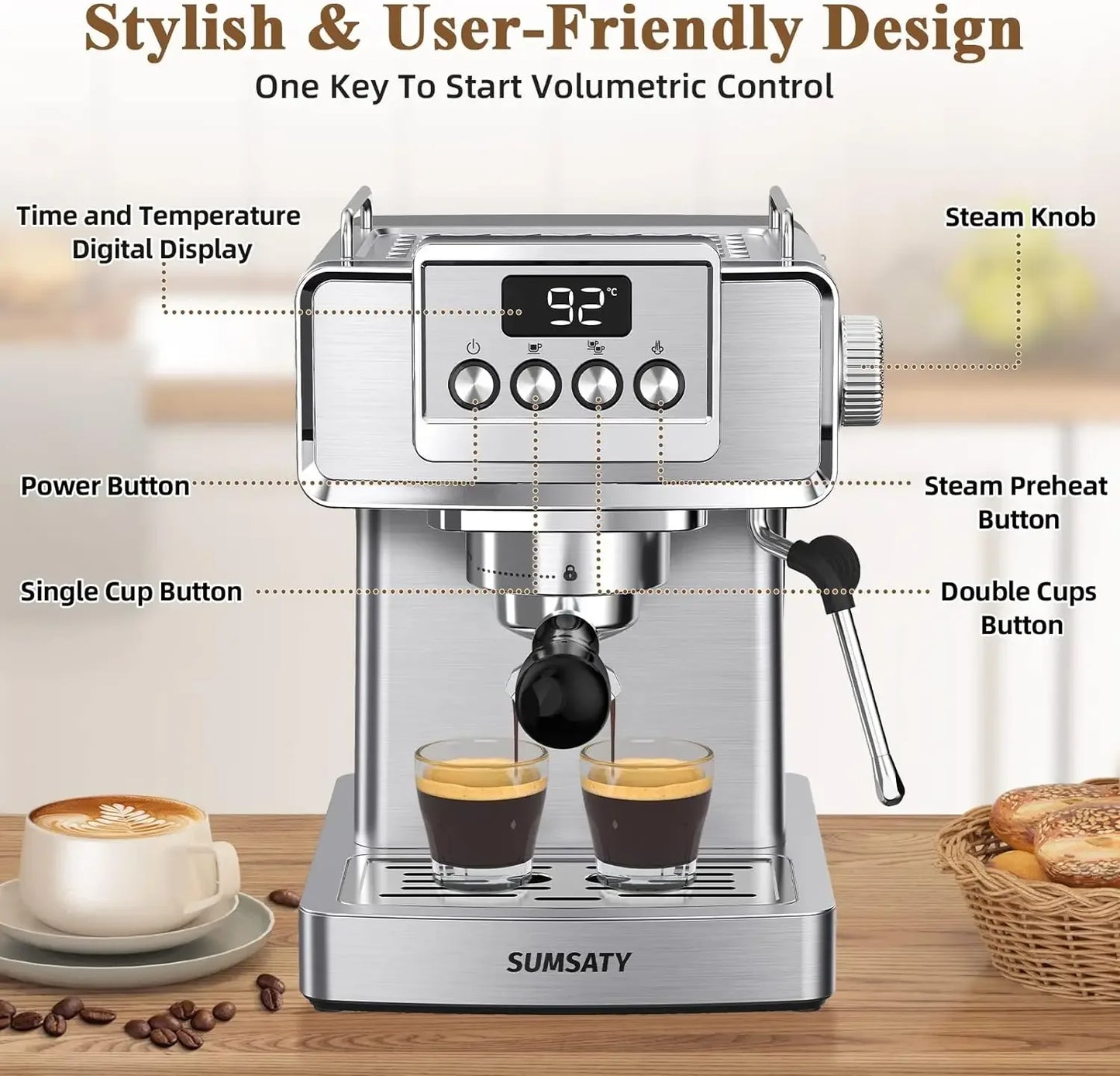 Espresso Machine, W/ Milk Frother for Latte, Cappuccino, Machiato,for Home Espresso Maker, 1.8L Water Tank, 20 Bar New