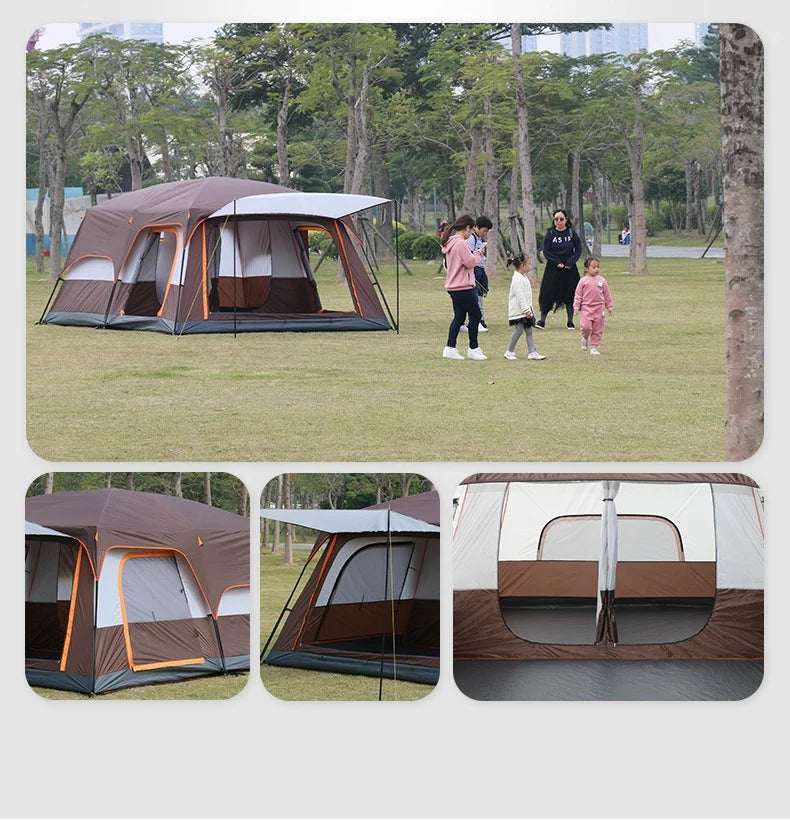 Large Luxury Double Layer Folding Family Camping Tent 4 Season 2 Room 1 Living Room Outdoor Oxford Cloth Waterproof Camping Tent