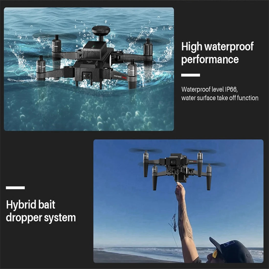 Waterproof Fishing Drone with Bait Release, RC Toys Mini Drone Foldable 4K Camera Drones for Sea