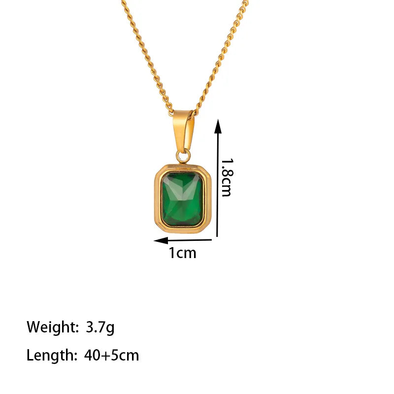 Fashion Colored Gemstone Pendant 18K Gold Plated Stainless Steel Hip Hop Necklace for Women Party Jewelry Wholesale