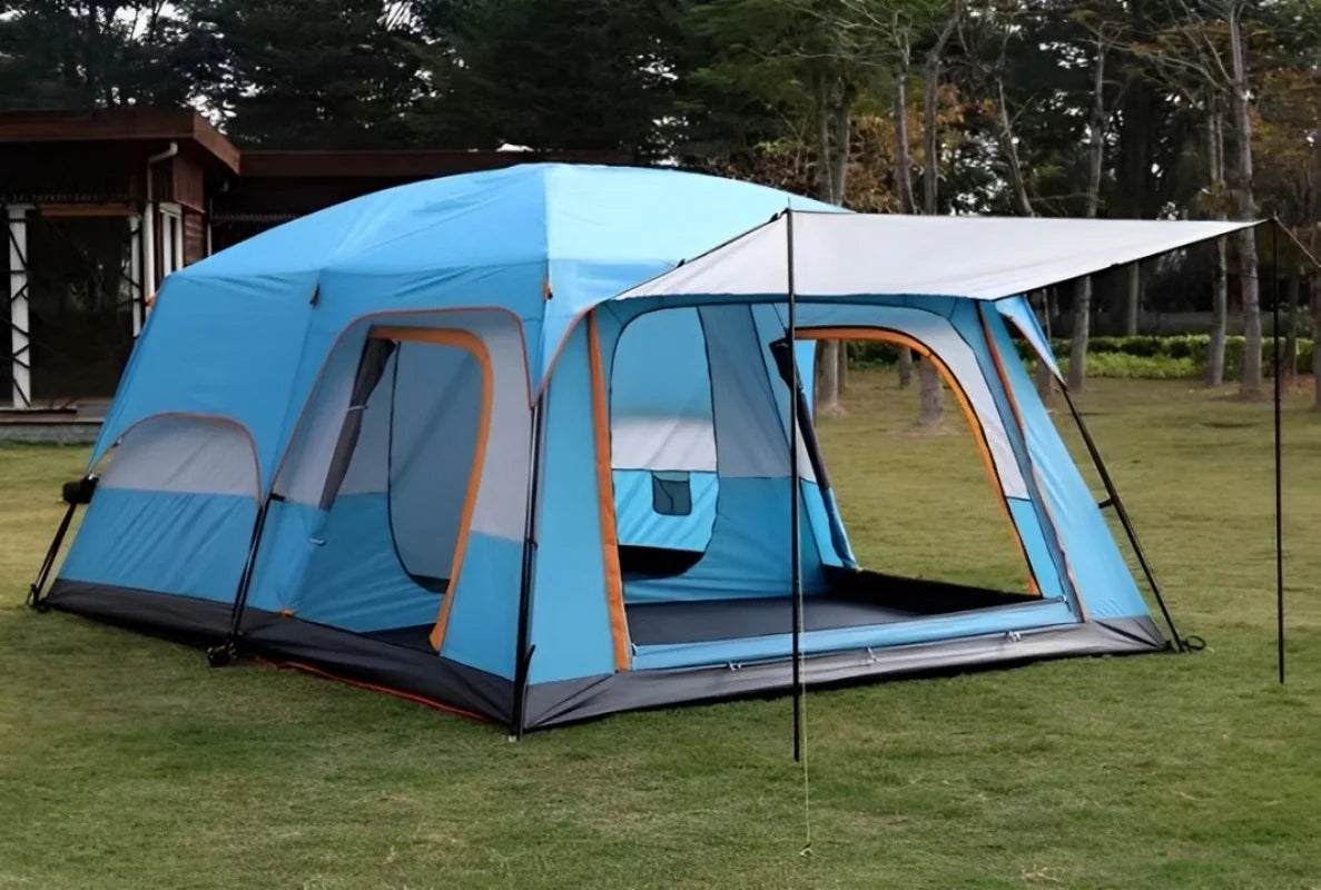 Outdoor Camping Double layered Luxury Tent Large Family Tent, 5-8 People Waterproof and Sunscreen Two Bedroom and One Bedroom