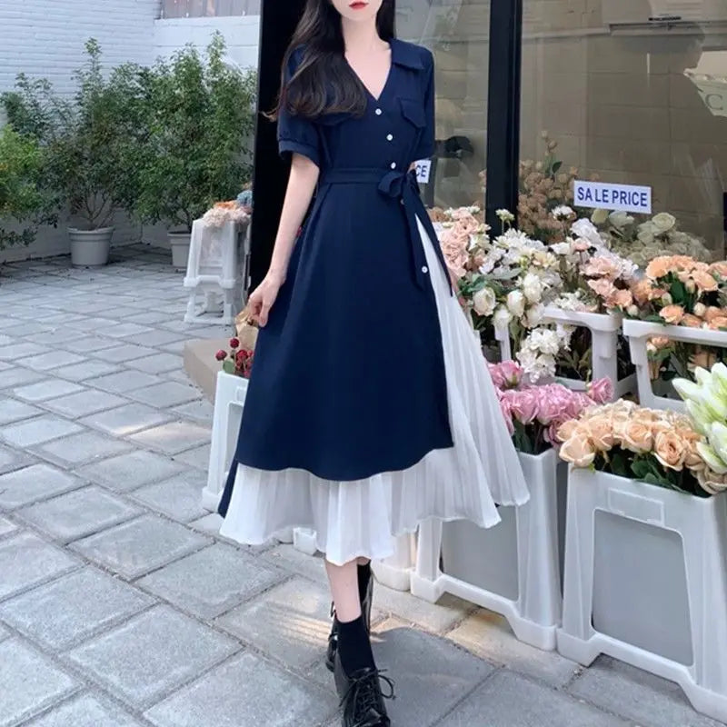 V-Neck Long Dress Korean Fashion Robe Playa Summer Dresses Women 2024 Casual Urban Trendyol Female Clothing Elegant Gowns Basic