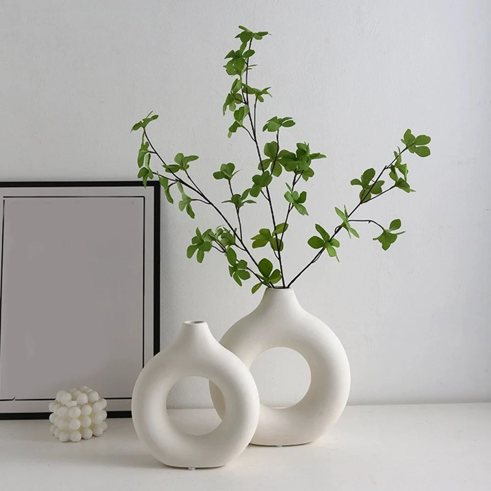 Living Room Decoration Donut Shape Flower Vase Plastic Vase Circle Vase Simplicity Creativity Home Furnishings Nordic Style