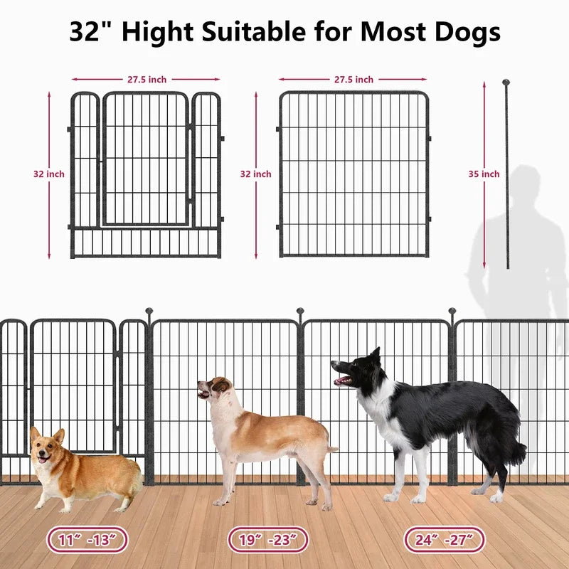 Dog Playpen Outdoor Pet Dog Fence Metal Fence with Door Folding Dog Kennel Dogs Playpen Pet Fence for RV Camping Yard 32" Height