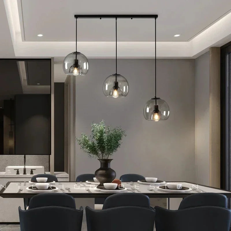 Modern Glass LED Pendant Lamp Gray Glasses Celing Chandelier Lighting For Living Dining Table Kitchen Art Hanging Light