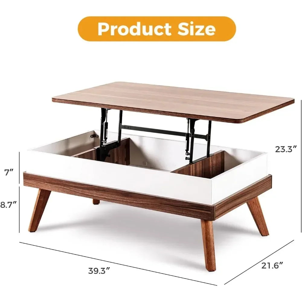 Coffee Table Lift Top, Easy-to-Assembly Center Table with Hidden Storage Compartment, Dining Table for Living Room Reception