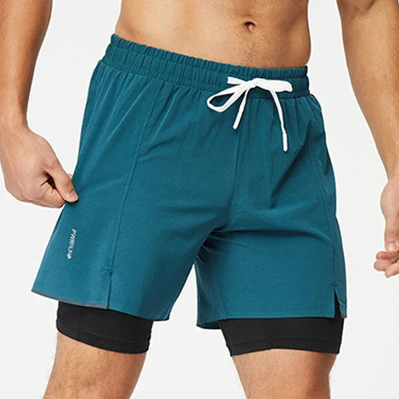 2 in 1 Men's Double Deck Beach Sweat Shorts with Pocket Running Training Short Pants Marathon Athletic Breathable Sweatpants