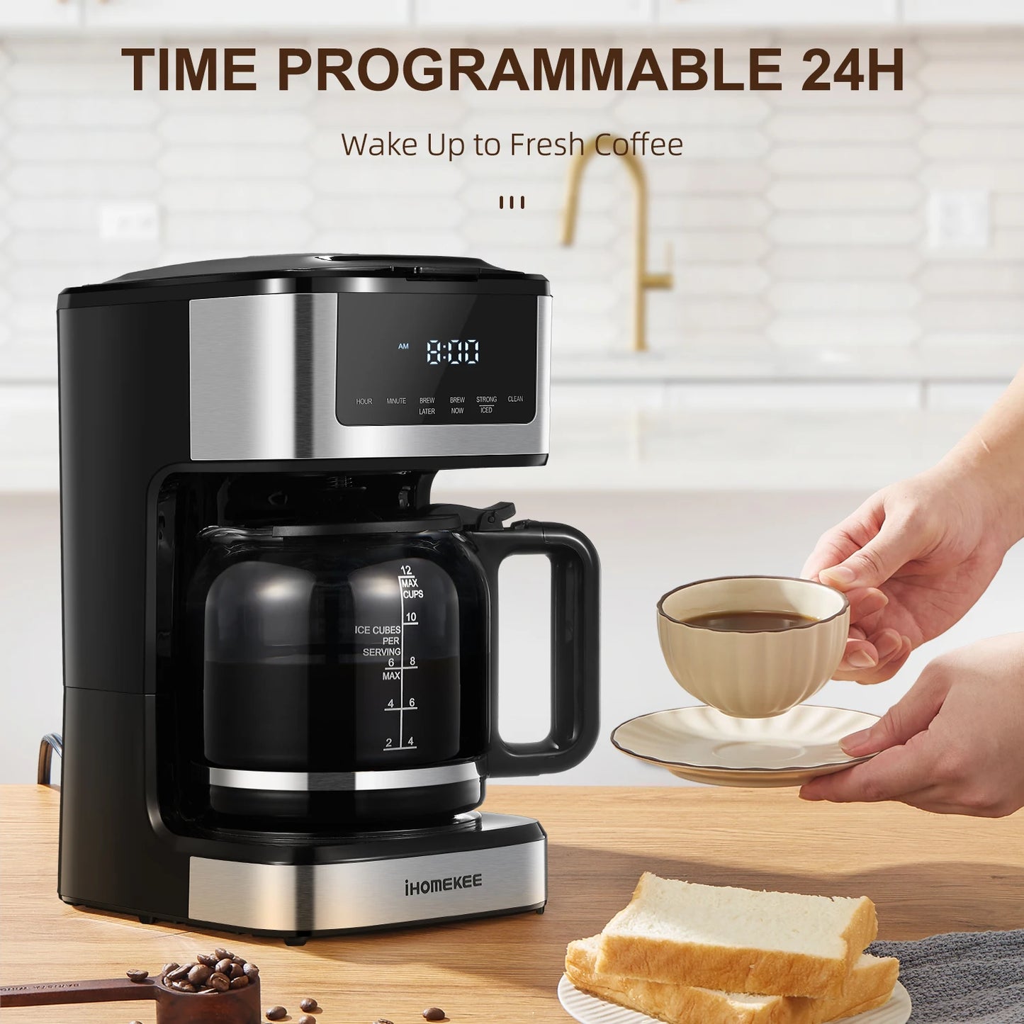 Programmable Drip Coffee Maker 12 Cup, Coffee Machine with Iced Coffee Function, Touch Screen, Regular & Strong Brew