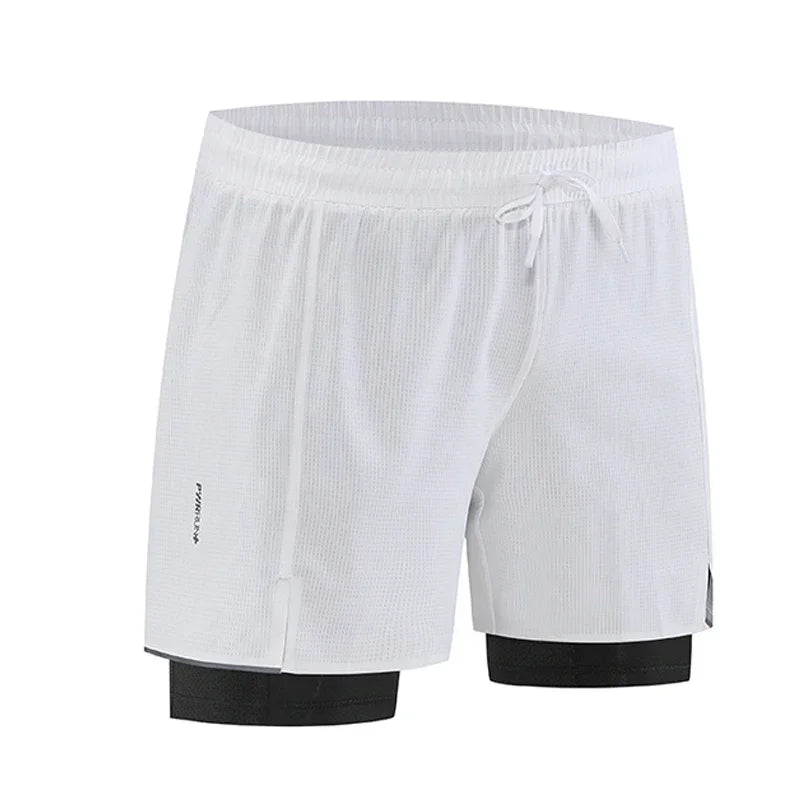 2 in 1 Men's Double Deck Beach Sweat Shorts with Pocket Running Training Short Pants Marathon Athletic Breathable Sweatpants